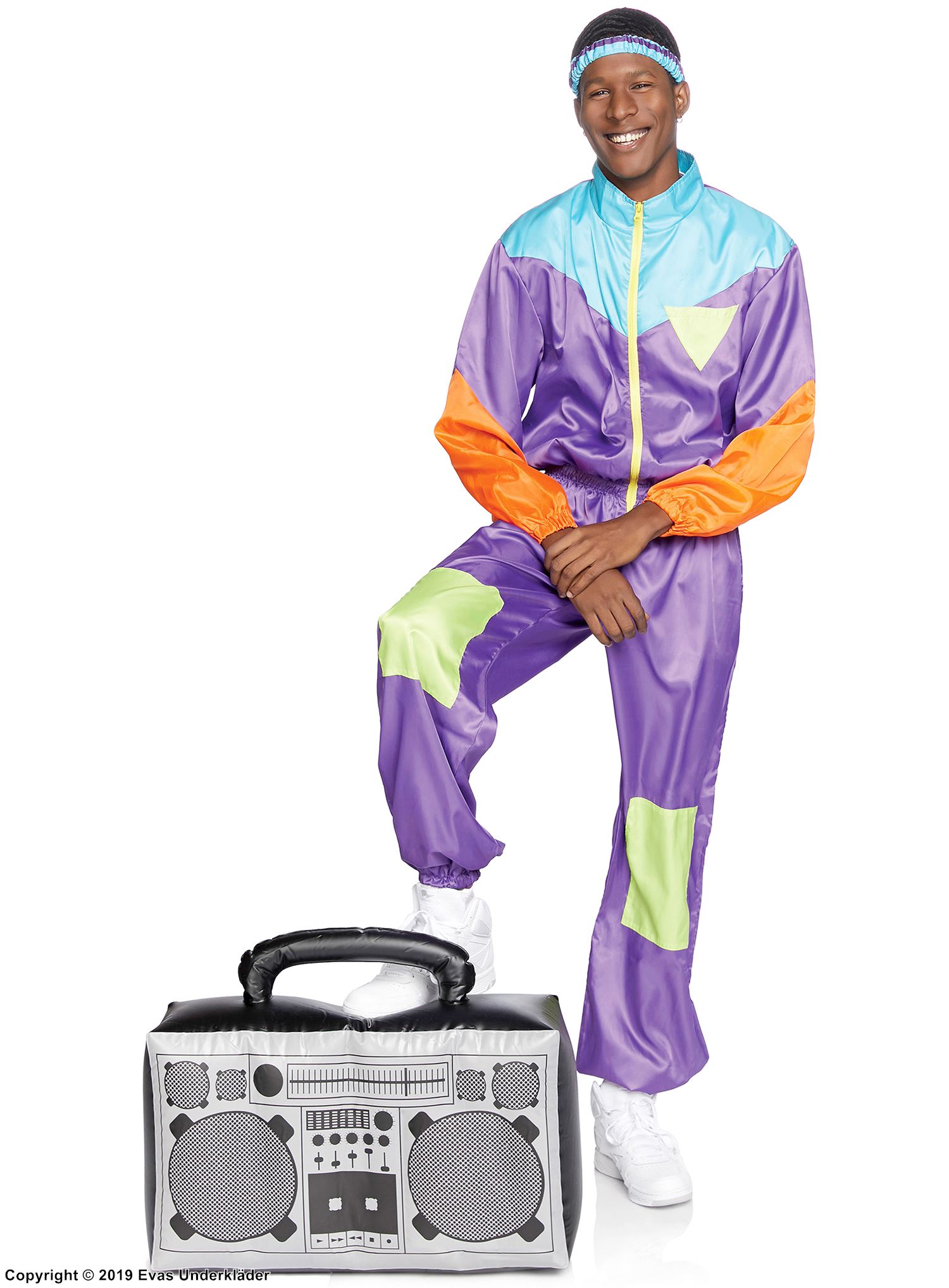 80-tals skidoverall för män, jumpsuit-dräkt med dragkedja på framsidan, färgglad design